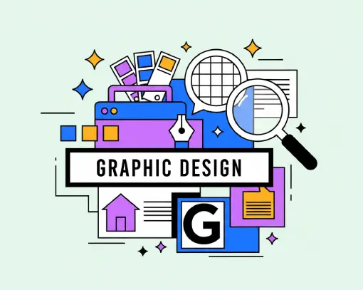 Ilustracja graphic design – ikony projektowania i napis Graphic Design